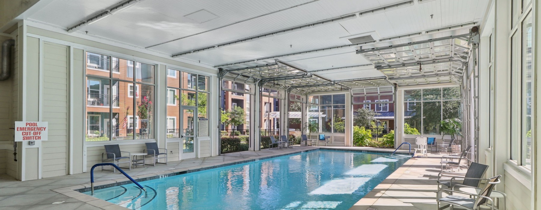 a swimming pool in a large room