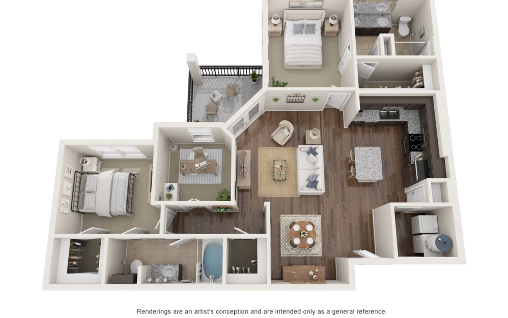 B4 - 2 bedroom floorplan layout with 2 bathrooms and 1395 square feet