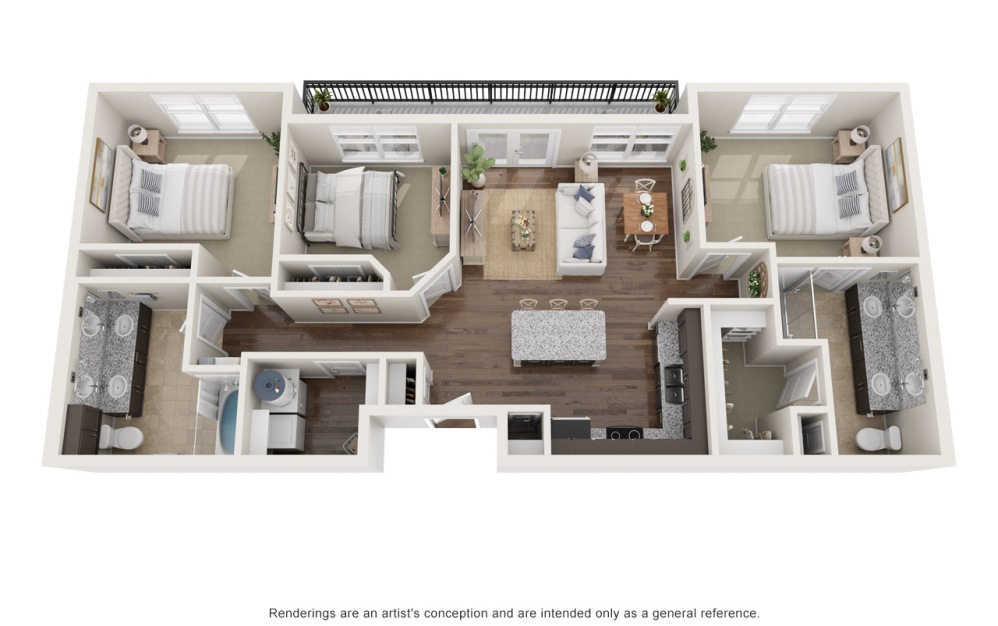 C1 - 3 bedroom floorplan layout with 2 bathrooms and 1441 square feet